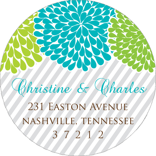 Turquoise and Lime Floral Round Address Labels